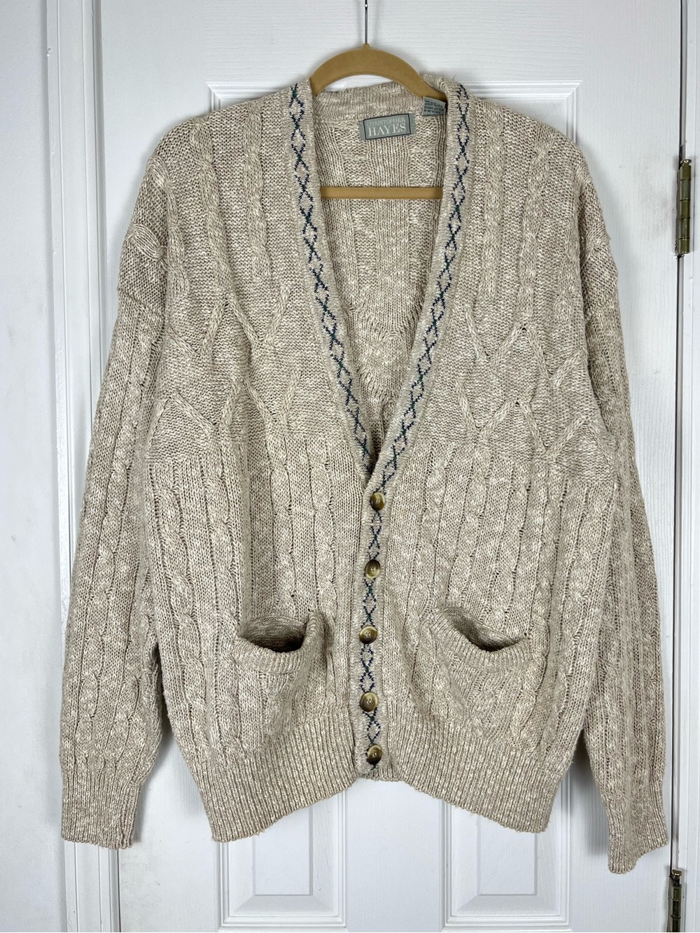 Vintage 90’s Chunk Cable Knit Grandpa Cardigan Men’s L Dad Sweater Preppy